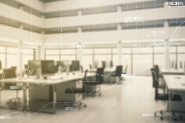 Poster - Multi exposure of stats data illustration on a modern furnished office background, computing and analytics concept