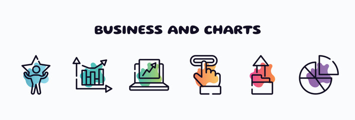 Poster - business and charts outline icons set. thin line icons such as superior, analytic chart, trending, subscription, upload folder, diagrams icon collection. can be used web and mobile.