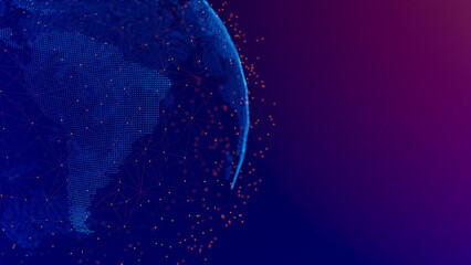 Poster - Dotted earth with a digital communication line. Global network connection around the globe.