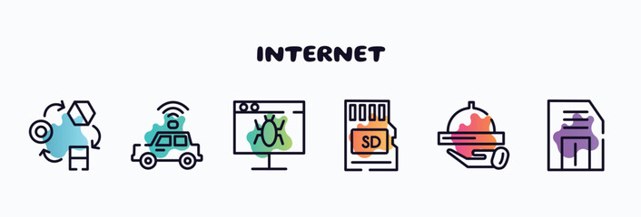 Poster - internet outline icons set. thin line icons such as transformation, self driving, defect, micro card, hotel service, floppy icon collection. can be used web and mobile.