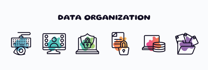 Poster - data organization outline icons set. thin line icons such as keylogger, null, internet security, encrypted data, computer storage, unstructured data icon collection. can be used web and mobile.