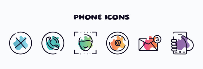 Poster - phone icons outline icons set. thin line icons such as removed, phone contact, face detection, arroba, new email, hand graving smartphone icon collection. can be used web and mobile.