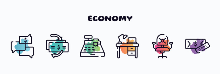 Poster - economy outline icons set. thin line icons such as charismatic, good communication, cancelation, computers, statement, productivity icon collection. can be used web and mobile.