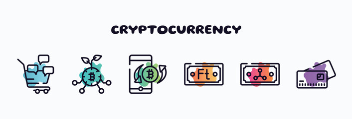 Poster - cryptocurrency outline icons set. thin line icons such as checkbook, flowchart, puncher, firewall, rudder, white paper icon collection. can be used web and mobile.
