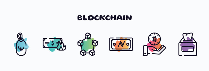 Poster - blockchain outline icons set. thin line icons such as influencer, outcome, trojan, workplace, rejected, aorithm icon collection. can be used web and mobile.