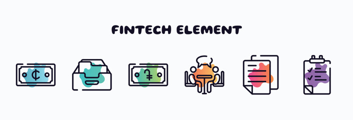 Poster - fintech element outline icons set. thin line icons such as viral marketing, data mining, humanitarian, seo and web, digital, fintech icon collection. can be used web and mobile.