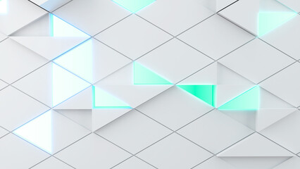 Wall Mural - diamond pattern on white background,science and technology concept,green neon light,3d rendering