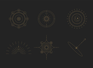 Wall Mural - set of moon and sun line art. minimal boho linear symbols. celestial mystic element. vector line art