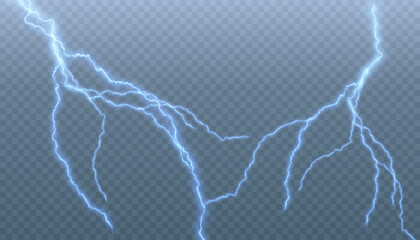 Poster - Glowing lightning. Thunderstorm. The effect of a powerful electric discharge. Realistic thunderstorm effect. Vector