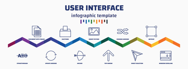 Poster - infographic template with icons and 11 options or steps. infographic for user interface concept. included document with tables, strikethrough, elections, update arrows, insert picture, archer,