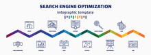 Infographic Template With Icons And 11 Options Or Steps. Infographic For Search Engine Optimization Concept. Included Speed, Viral Marketing, Monitoring, Ranking, Content, Lead, Search Engine,