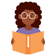 Sticker - afro girl reading yellow book