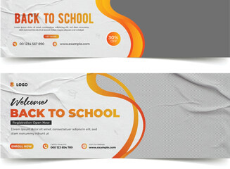 school admission web banner and facebook cover page design vector design, concept for back to school
