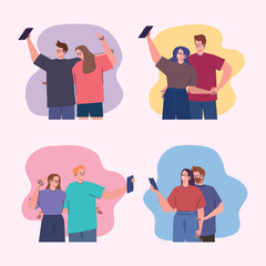 Poster - four couples taking a selfies