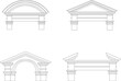 Ancient greek pediments. Greek or roman architecture temple facade with ancient pillars. Antique architectural pediments vector illustration.