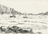 Fototapeta Młodzieżowe - An hand drawn illustration, scanned picture - summer time - port