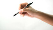 © yuttaphong - Hand holding pen and writing on isolated on white background.