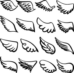 Poster - Sketch wings. Hand drawn wing angel or bird, drawing celtic doodle logo. Dove eagle winged elements, simple grunge freedom neoteric vector symbols