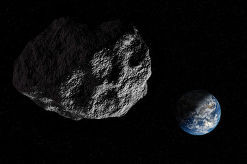 Wall Mural - planet earth from the space at night and asteroid