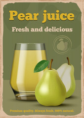 Poster - Pear poster. Retro placard for fruits juice ads vintage illustrations decent vector templates in 1950s style
