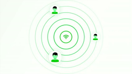 Aufkleber - Wi-Fi sign and wave signal. Motion. Animation with Wi-Fi distribution signal. Signal waves from Wi-Fi sign and appearance of user icons