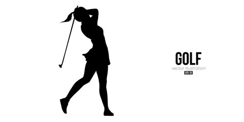 Abstract silhouette of a golf player on white background. Golfer woman hits the ball. Vector illustration