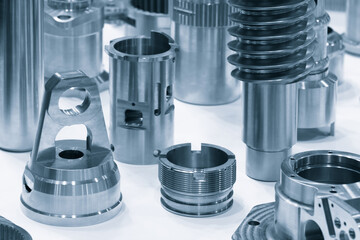 Poster - Many types of metal details industrial design background, engineering technology concept