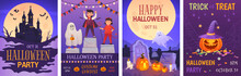 Costume Contest Posters. Halloween Party Poster Design Art, Halloweek Flyer Or Invitation Card Creepy Monster Pumpkin On Horror Graveyard Background, Ingenious Vector Illustration