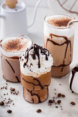 Wall Mural - Mocha latte and iced frappe, refreshing and sweet coffee drinks