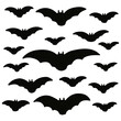 Vector black bats silhouette set. Vector Halloween bats clip art