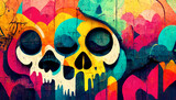 Fototapeta Fototapety dla młodzieży do pokoju - Colorful graffiti wall background with a skull