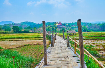 Sticker - Walk down the Su Tong Pae bamboo bridge, Mae Hong Son suburb, Thailand