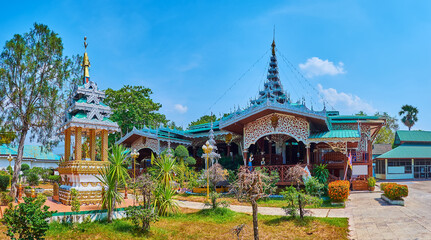 Sticker - The Viharn, garden and small shrine of Wat Chong Kham Temple, Mae Hong Son, Thailand