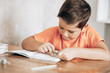 © stivog - Little school boy doing homework, sitting at the table