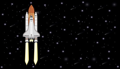 Wall Mural - space shuttle flight in outer space. vector illustration