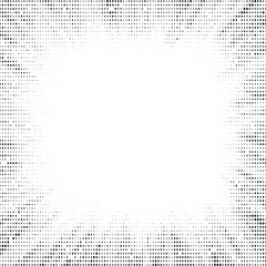 Poster - Halftone radial texture. Comic style grain background. Pop art faded textured frame. Grunge speckle effect. Dotted particles print wallpaper. Pixelated gradient backdrop