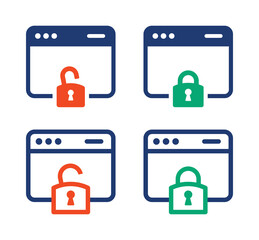 Aufkleber - Secured and not secure website browser with lock icon vector illustration.