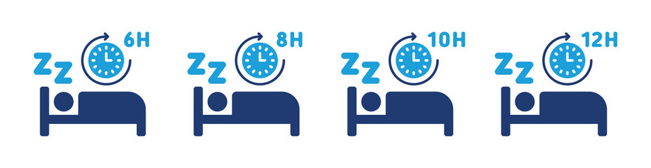 Leinwandbilder - Bedtime icon vector set illustration. Sleep time with 6, 8, 10 and 12 hours clock symbol.
