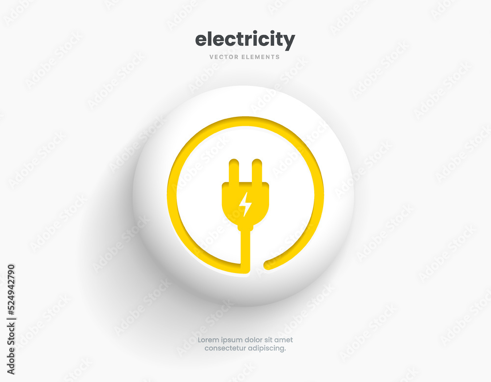 3d electric power charge charging energy on off push icon. Lightning ...