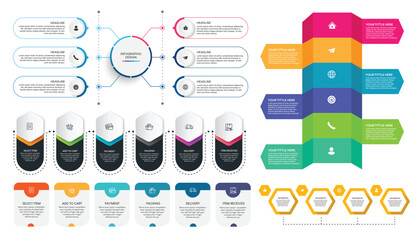 Wall Mural - Set of Business infographic design template with options, steps or processes. Can be used for presentation, diagram, annual report, web design, workflow layout