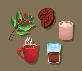 Wall Mural - five coffee drink icons