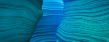 Abstract 3D Render With Organic, Wavy Forms. Trendy Blue And Turquoise Wallpaper.