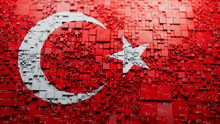 Turkish Flag Rendered As Futuristic 3D Blocks. Turkey Network Concept. Tech Wallpaper.