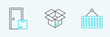 © Oksana - Set line Container on crane, Home delivery services and Unboxing icon. Vector