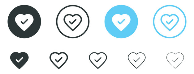 Aufkleber - heart check box icon with correct, accept yes checkmark icons tick box checked, check list like love icon - hearts checkbox symbol approved sign	