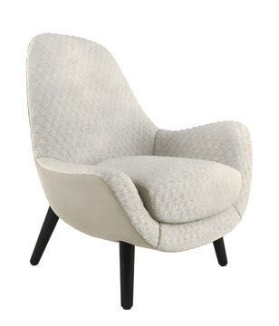 White pillowy single armchair, Transparent. Png. 3D rendering