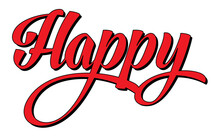 The Word Happy In Swirly Script Red Letters, PNG Transparent Background