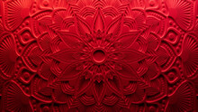 Red Mandala Design Wallpaper. 3D Diwali Celebration Concept. 3D Render.