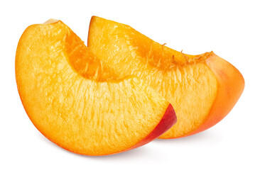 Wall Mural - peaches isolated. slices of peaches on a white background. fresh fruits.