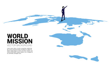 Poster - Silhouette of businessman point finger on world map. Business Concept of world target mission.